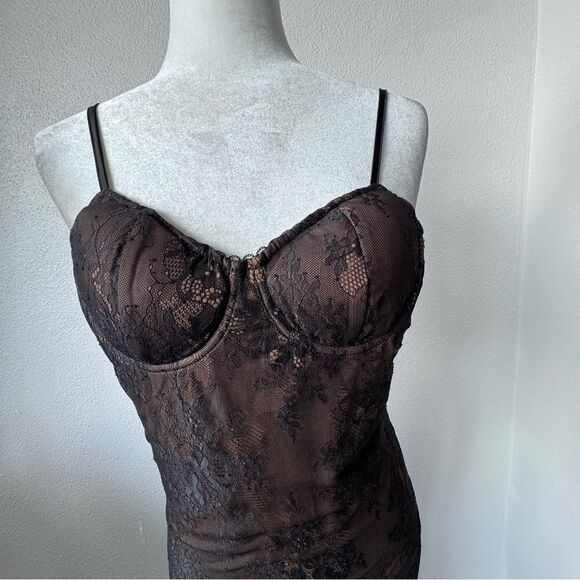Commense Black Lace Dress Bronze Lining Bustier Straps Small NEW - Picture 10 of 14
